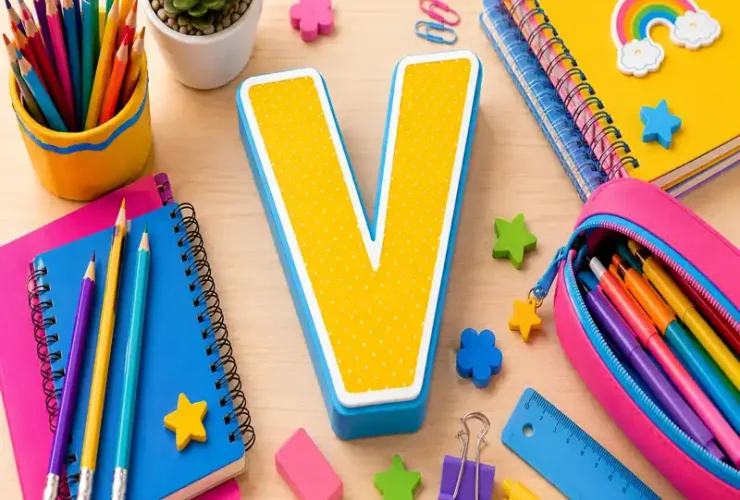 Material Escolar com V: Itens Escolares para o Jogo Stop