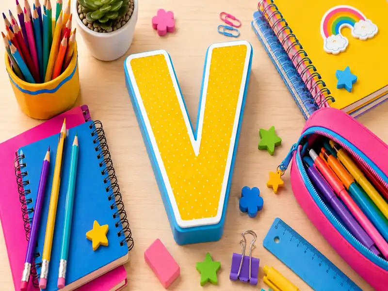 Material Escolar com V: Itens Escolares para o Jogo Stop